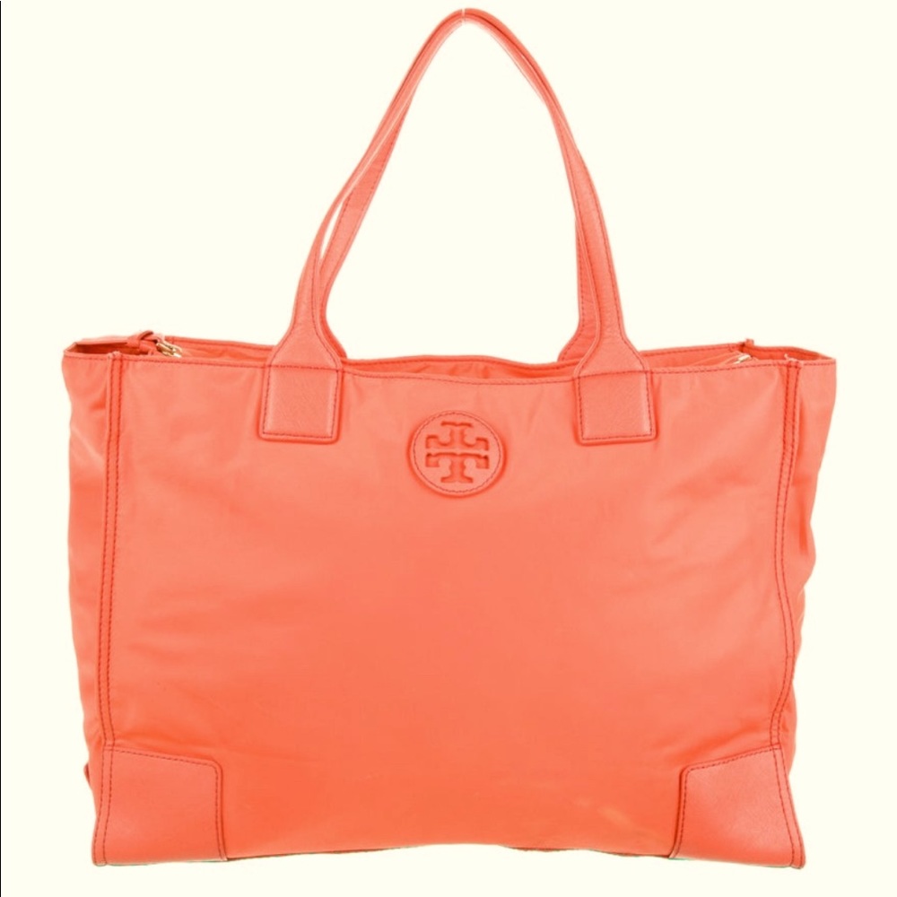 Orange Tory Burch Tote with Zip Closure